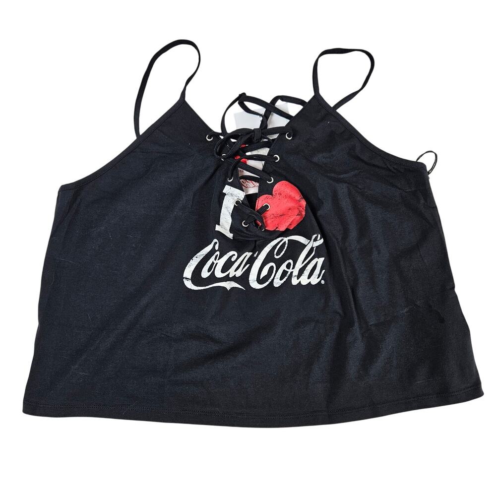 Coca-Cola Tank Top Women’s 3X Black Lace Up Graphic Cami Forever 21 Plus Y2K